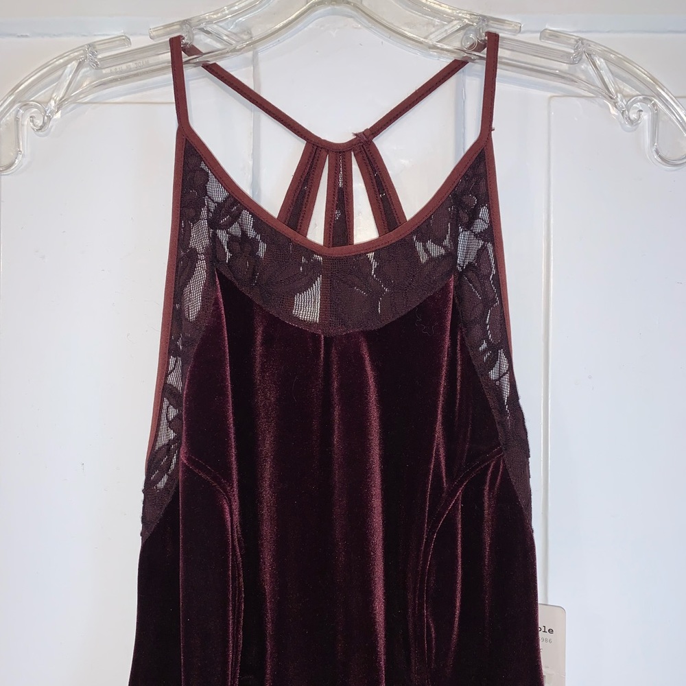 Free People Intimately Nightshade Velvet & Lace Halter Dress In Deep Cherry-NWT! - Picture 13 of 16
